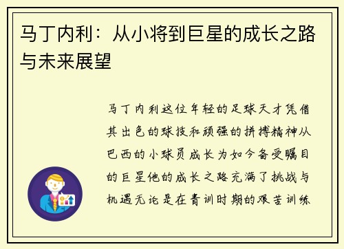 马丁内利：从小将到巨星的成长之路与未来展望