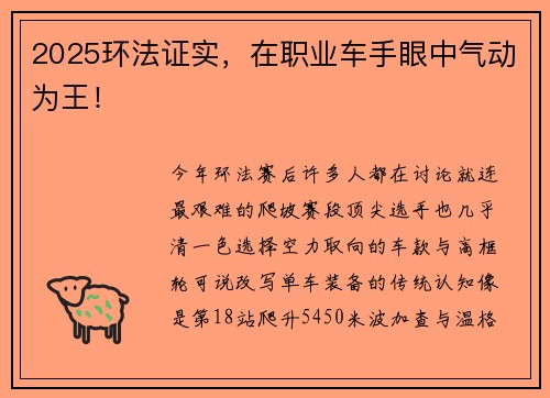 2025环法证实，在职业车手眼中气动为王！